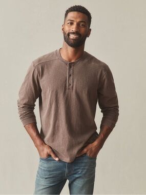 NWOT American Giant Men's Broken-In Premium Slub Henley Washed Coffee Quartz